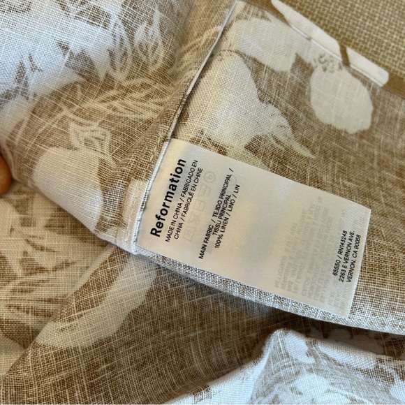 NEW Reformation Frankie Linen Midi Dress - Dune Floral Tan White Vacation - Picture 9 of 10